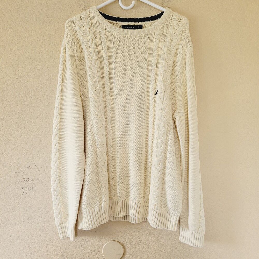 Nautica Cream Cable Knit Crewneck Sweater